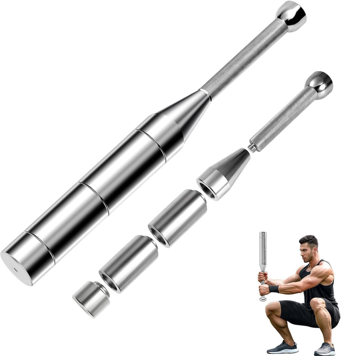 Verstelbare Macebell voor Krachttraining, 6-in-1 Indian Clubbell van Hoogwaardig Staal voor Volledige Lichaamstraining, Schouders, Grip en Onderarmen (3/4/5/6/7/8 kg)