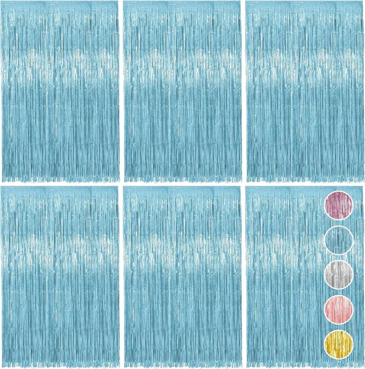 Casalora 6 Stuks Blauwe Glittergordijn Set – Folie Franje Achtergrond 1×2 m – Feestdecoratie voor Verjaardag, Bruiloft, Carnaval, Festival & Podium