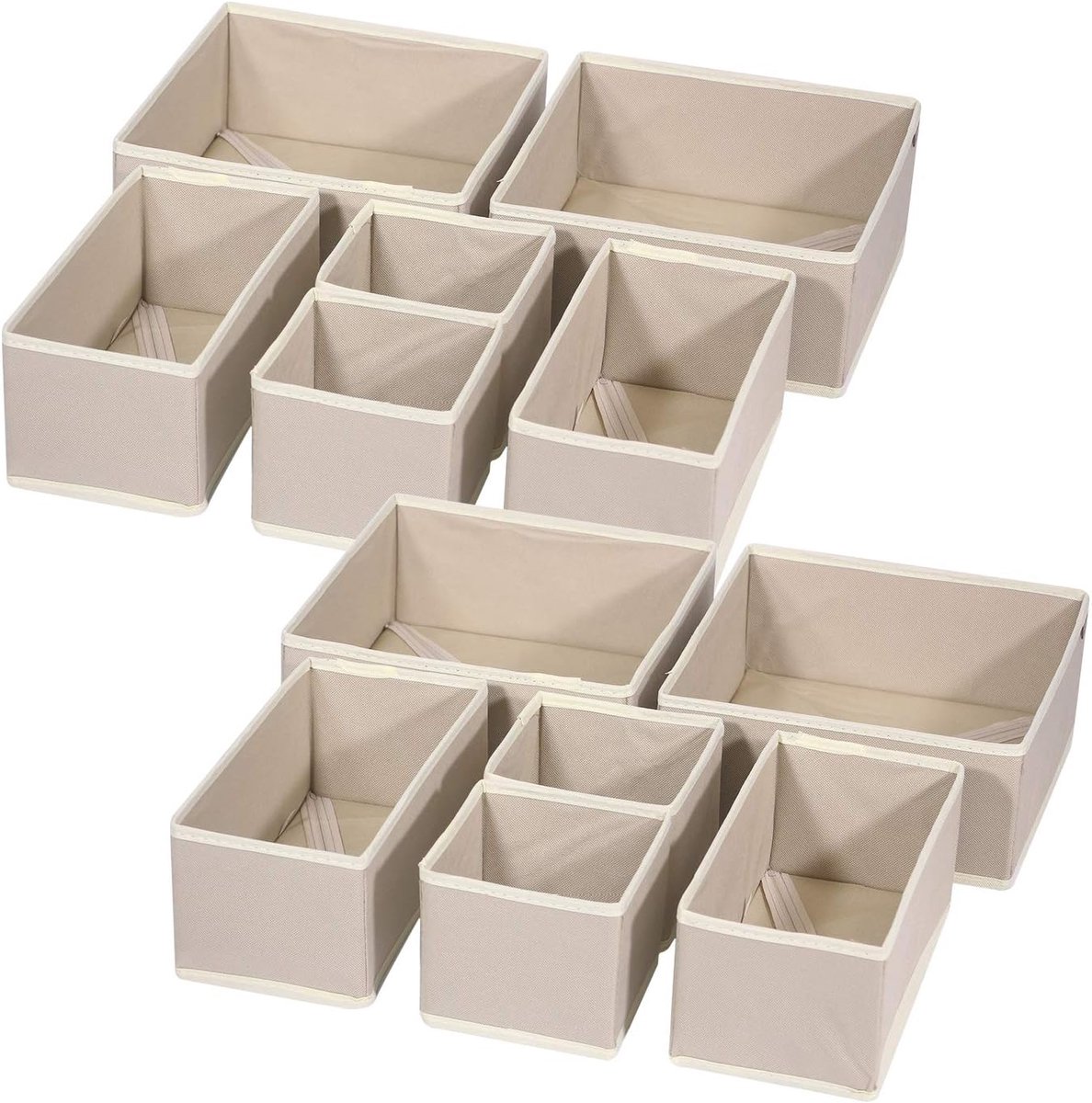 Opbergdozen met tussenschotten, kledingorganizers – set van 12 opvouwbare stoffen opbergdozen, geschikt voor kledingkasten en lades, voor het opbergen van kleding, ondergoed, bh's, sokken en lingerie, kaki 444