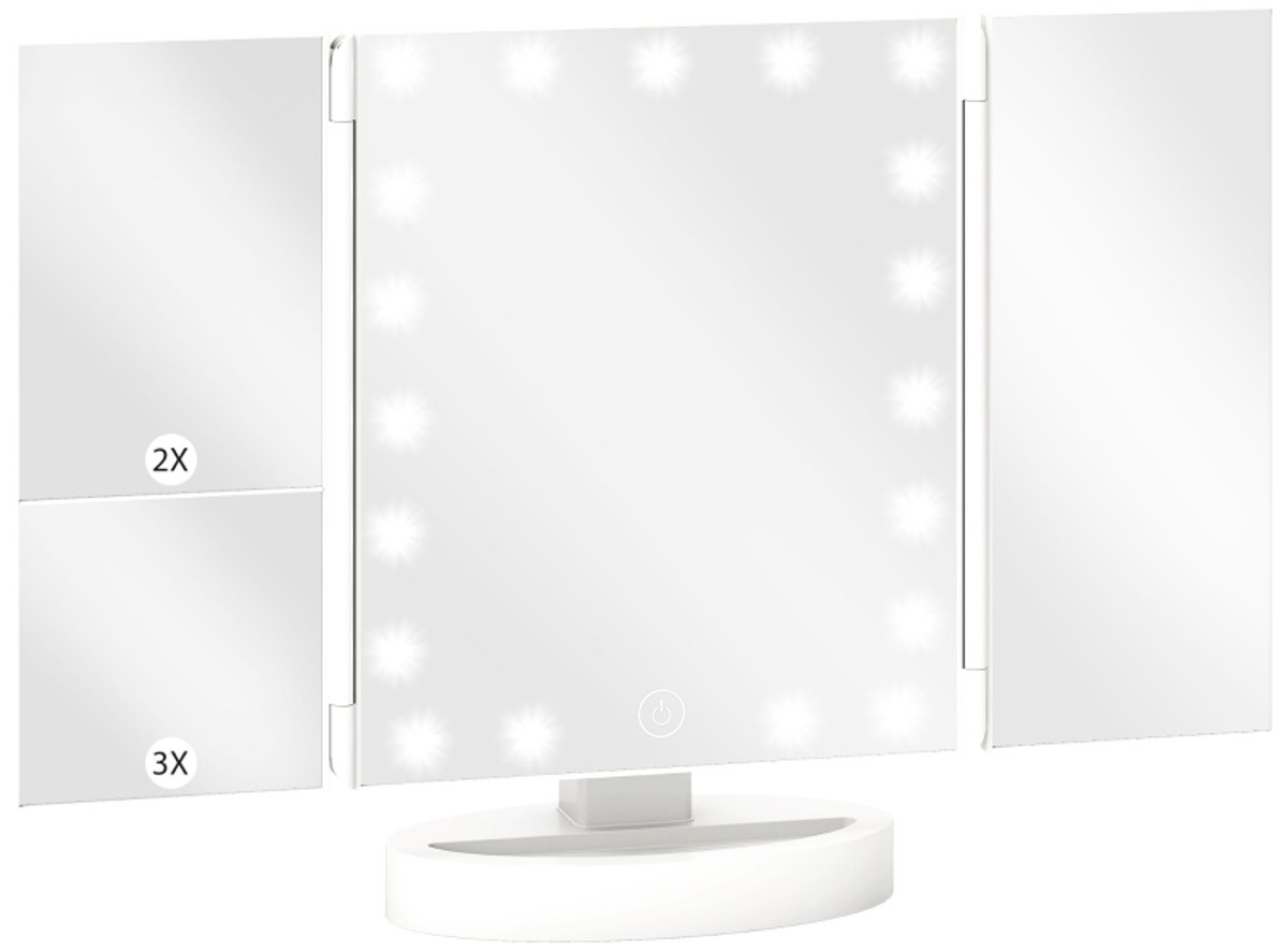 Make‑upspiegel‑vergroting 1x‑2x‑3x‑180° vrije rotatie‑21 LED‑lampen‑aanraakschakelaar‑wit