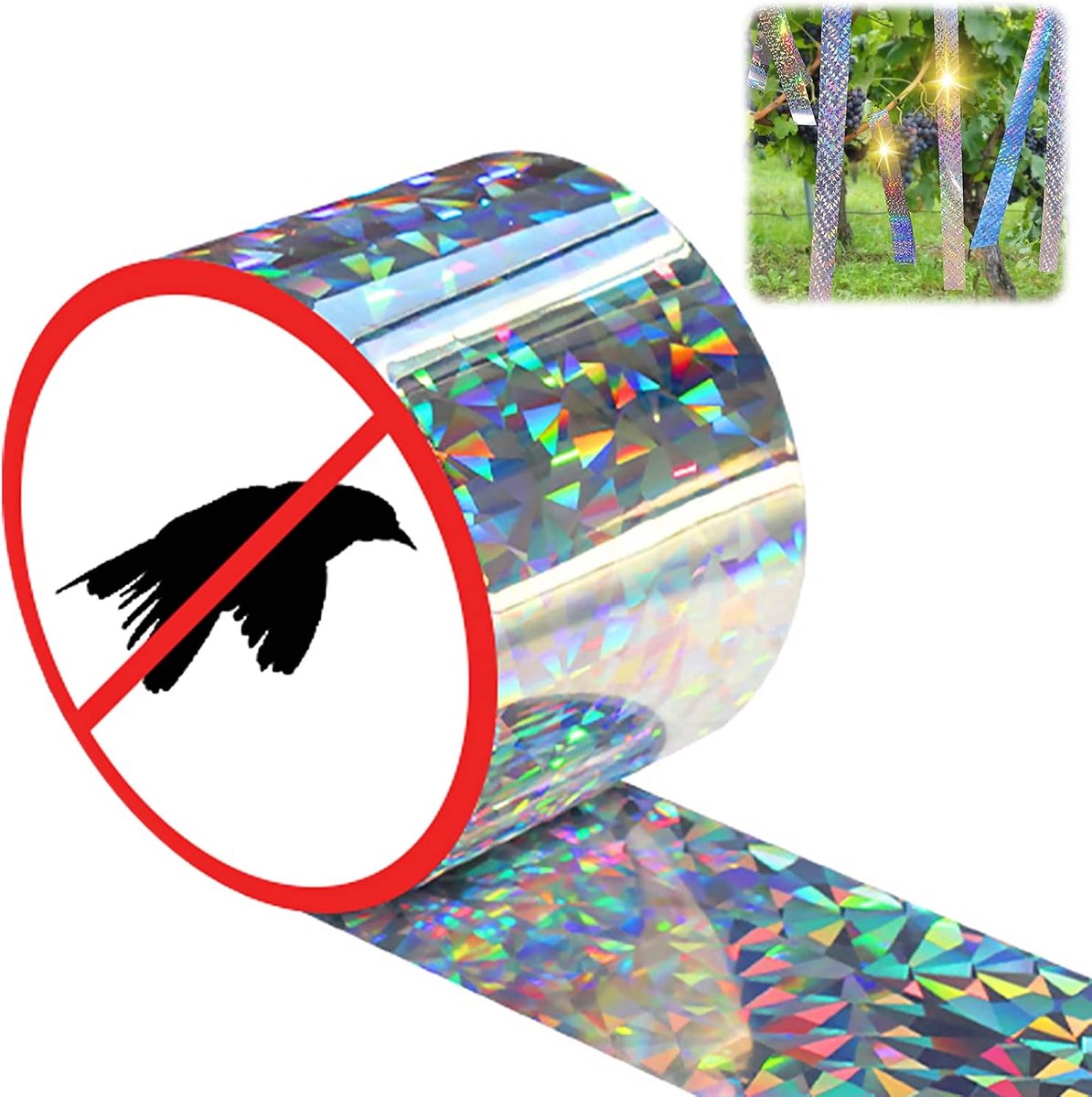 Vogelafweer, 80 m x 4,8 cm, reflecterende vogelafweerband, dubbelzijdige reflectie, vogelband, afschrikking, afweerband, vogelafweerband, beschermt huizen, tuinen en binnenplaatsen