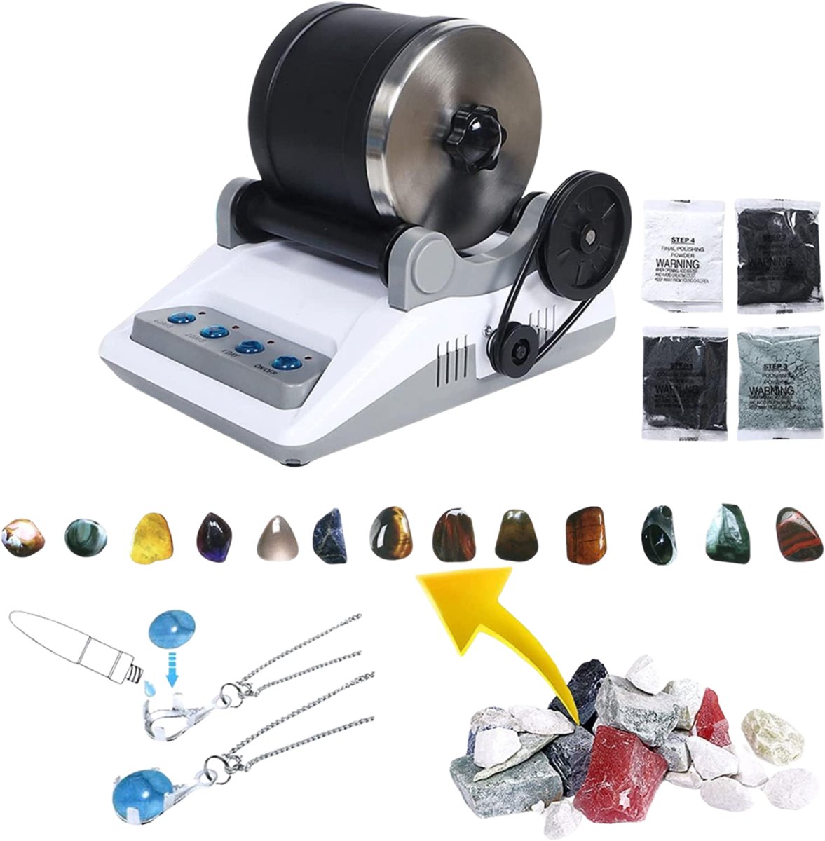 ZRNS® Polijsttrommel - Polijstmachine - Professionele Steenbekerset - Timer