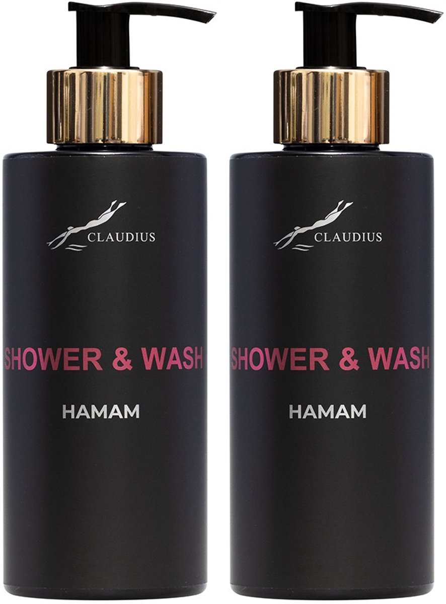 Shower & Wash Hamam 300 ml - met gouden pomp - zwarte fles - set van 2 stuks - Voordeelverpakking