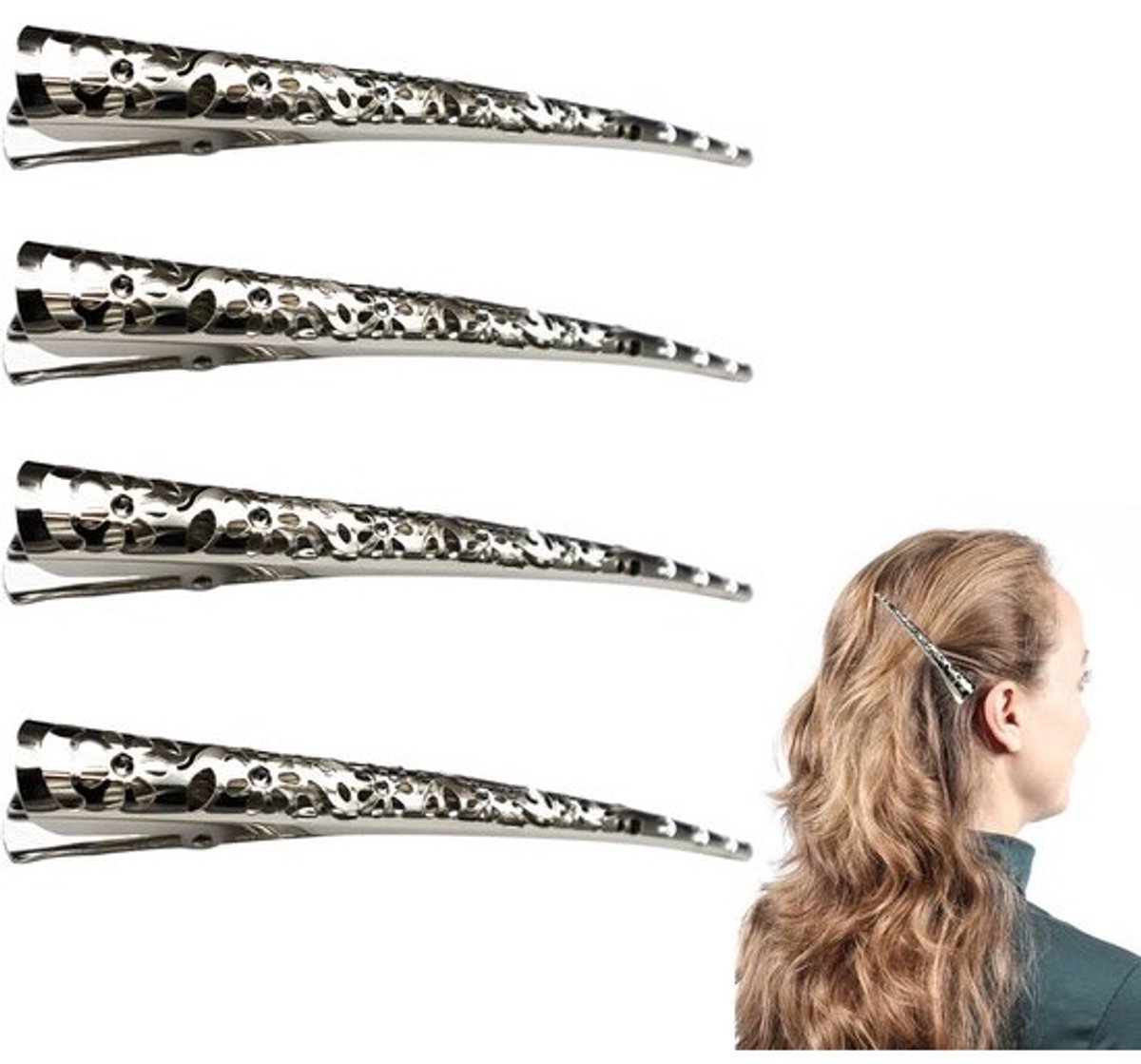 4x Professionele Metalen Haarclips Duckbill - Sterke Anti-Slip Kapper Klemmen