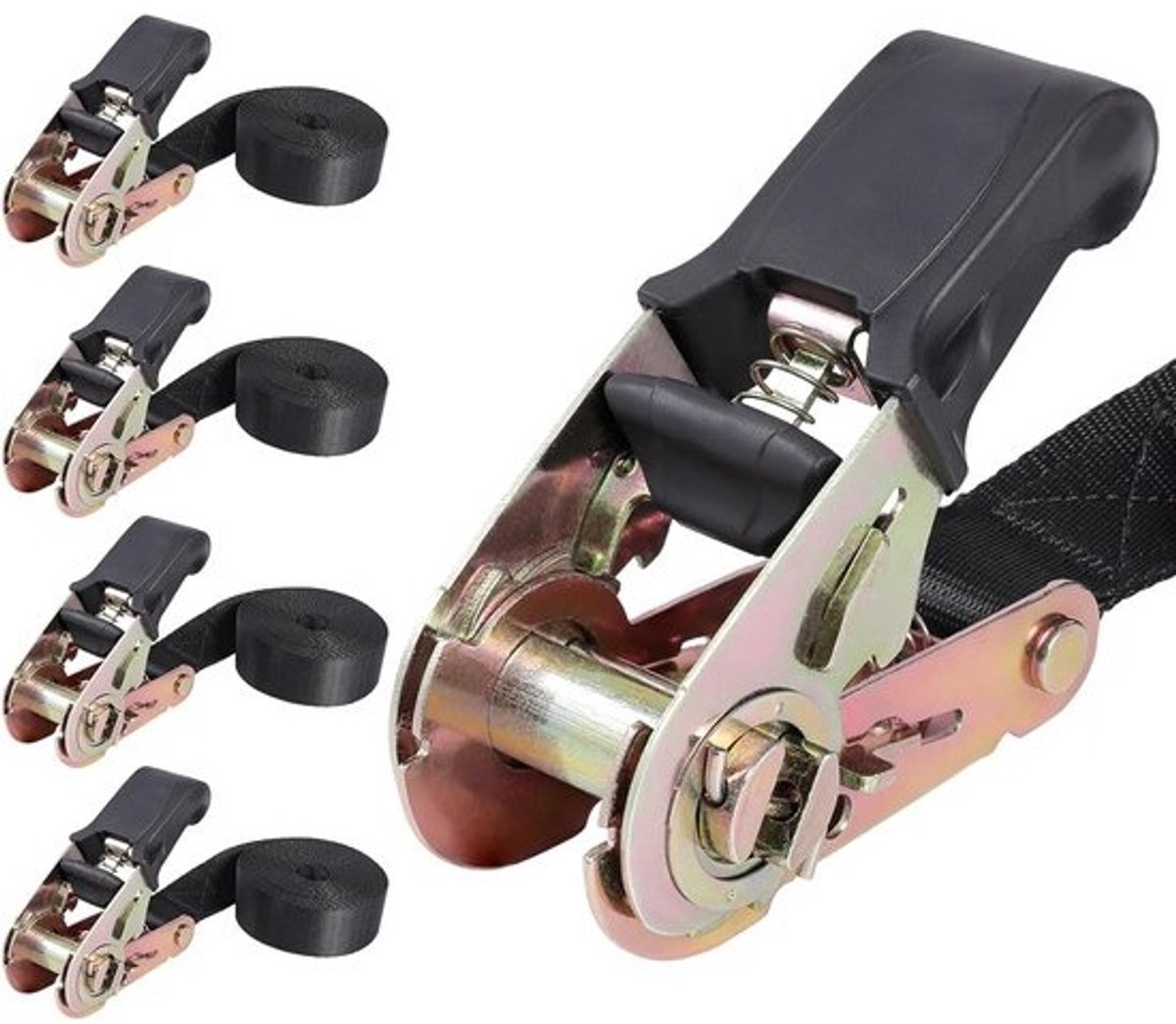 4x Spanband Ratelriem Zwart 2.5 cm x 2.4 m voor Motorfiets, Aanhanger en Dakdrager