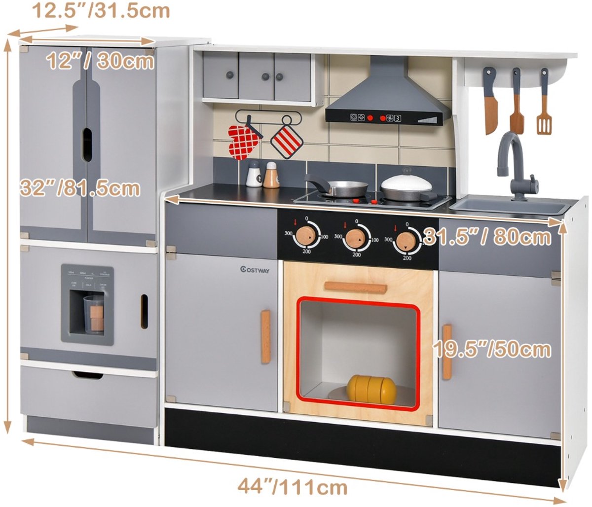 SureDeal® - Rollenspell - Speelkeuken - Houten Koelkast Speelkeukenset - Kinderen - 111x31,5x81,5 cm - Zoals foto's tonen