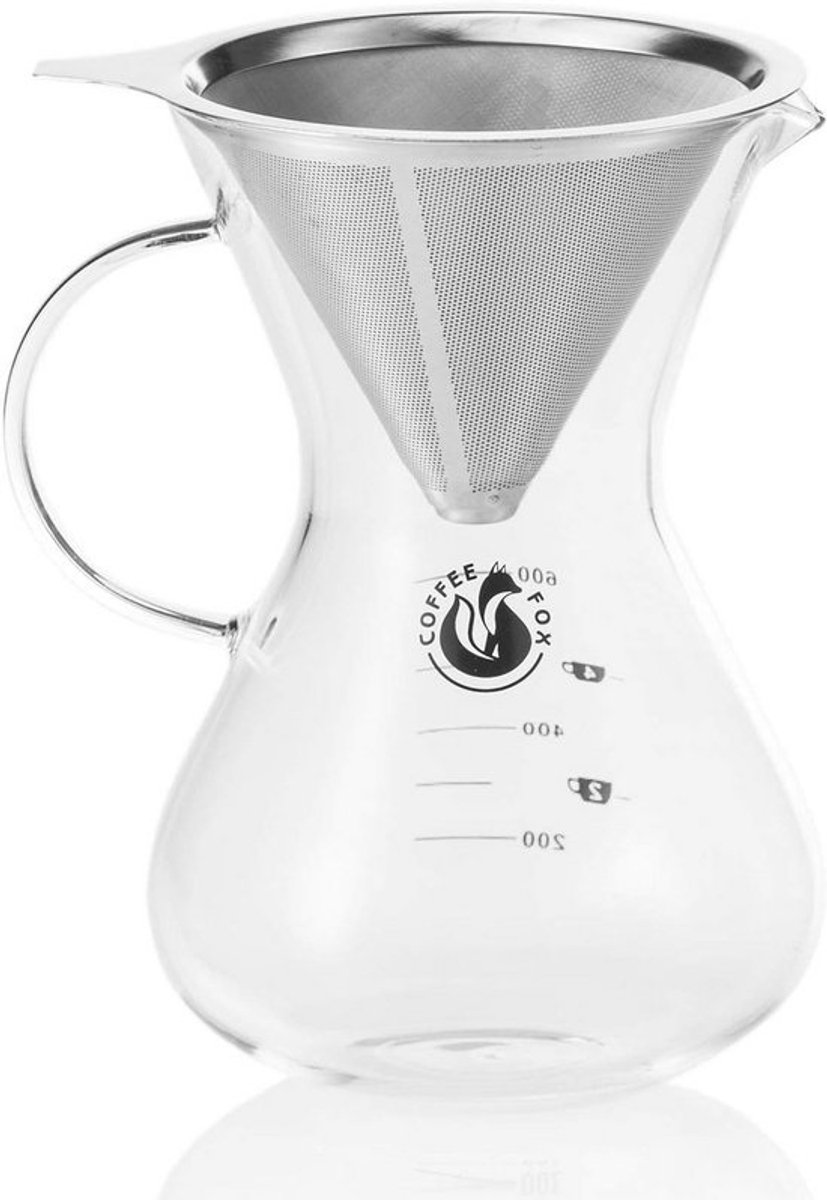 Koffiezetapparaat Pour Over met RVS Permanentfilter en Glazen Kan