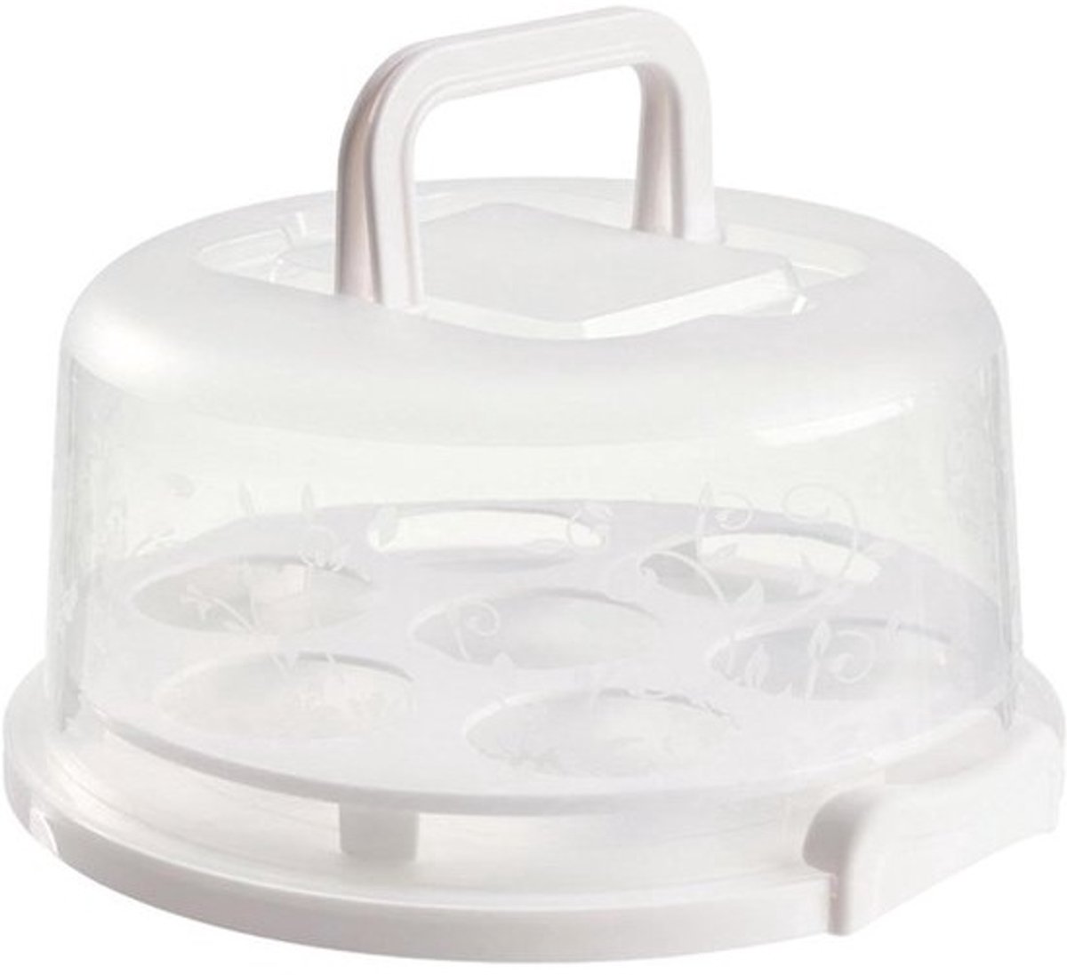 Taartdoos met Handvat - Taartdrager Cupcakehouder - Gebak Transporteren - Ingebouwde Houder 7 Gaten - 27x26x15 cm - Wit