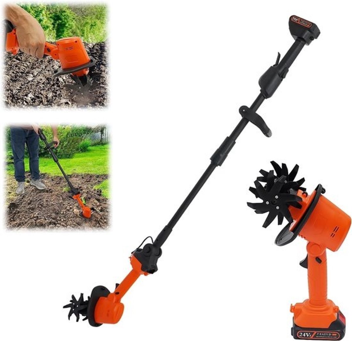 Tuinfrees Accu - Elektrische Frees - Grond Bewerken - Draadloos Gemak - 10cm Werkdiepte - Zwart Oranje