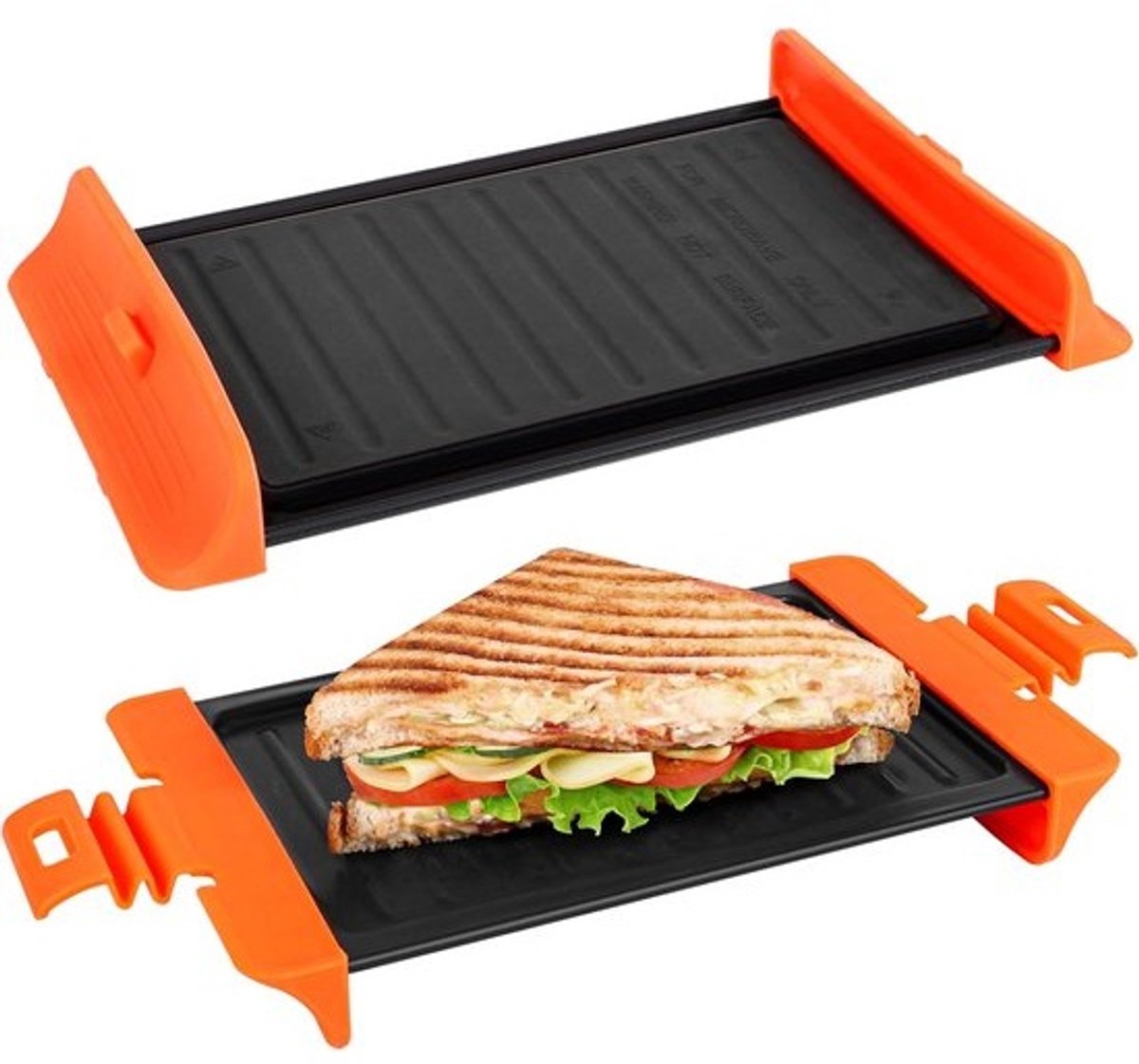 Belle Vous Magnetron Tosti Ijzer Grill - Anti aanbak Tosti maker - Panini grill - Geschikt Voor De Vaatwasser - Tosti Apparaat - Oranje Handvaten