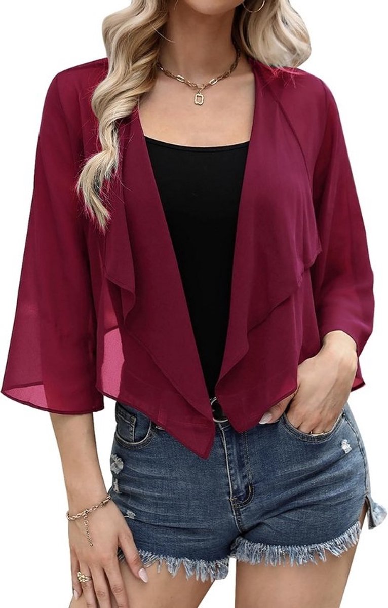 Elegante Chiffon Bolero voor Dames - Korte Zomercardigan met 3/4 Mouwen