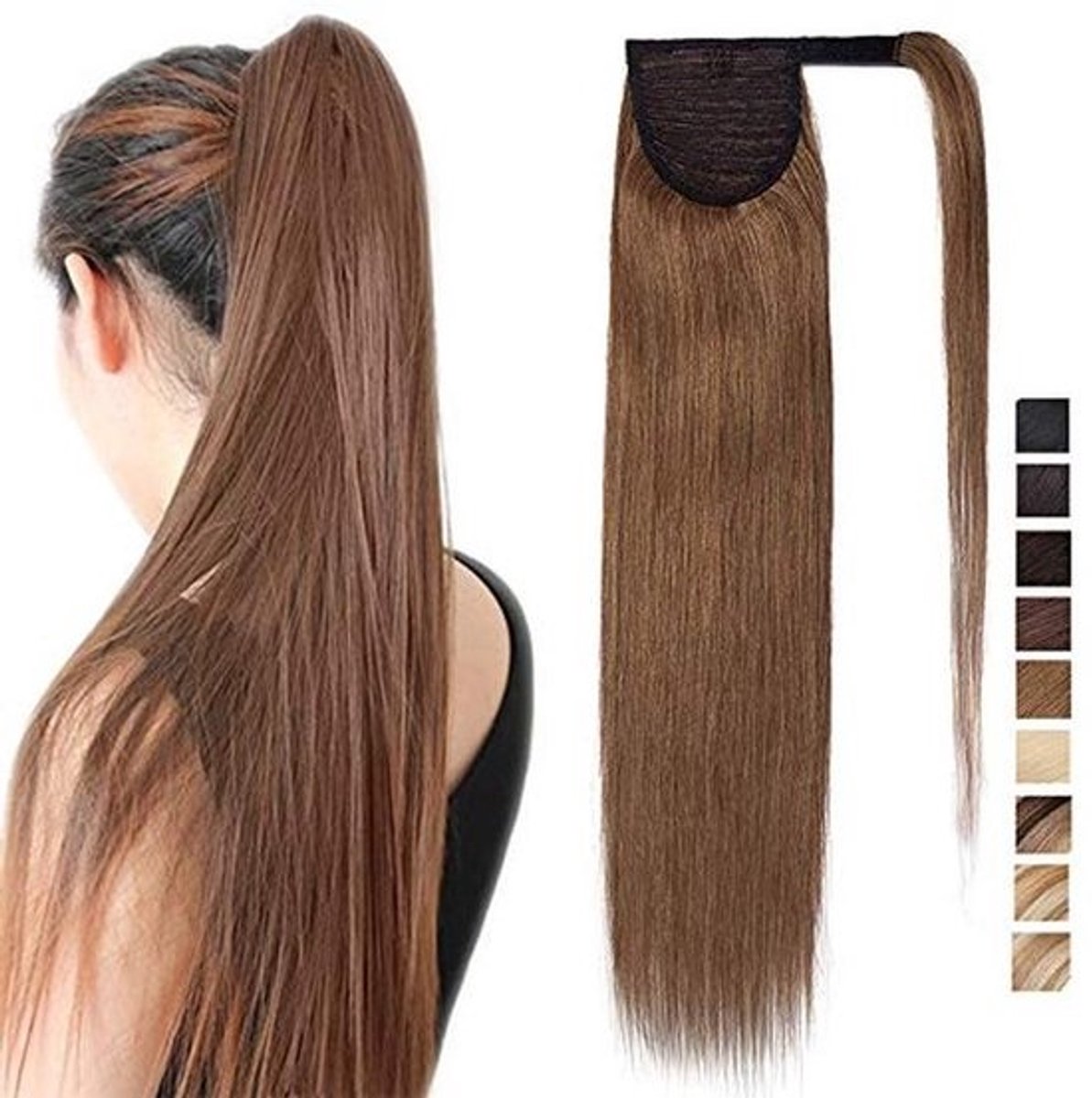 20 inch Ponytail Extension van 100% Menselijk Haar - Krullend of Steil, Geclipte Haarstuk voor Vrouwen