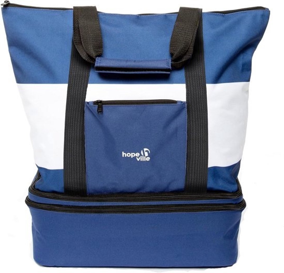 XXL Strandtas met Geïntegreerde Koeltas - Waterafstotend voor Vakantie en Picknick Blauw-Wit