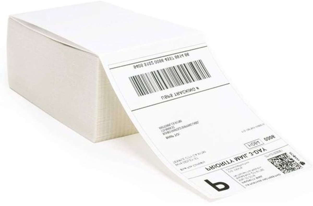 4" x 6" Fanfold Thermische Labels - Witte Verzend- en Postzegellabels, Perforeerd, Permanente Lijm (1 Stapel - 500 Labels) voor E-commerce en Verpakking