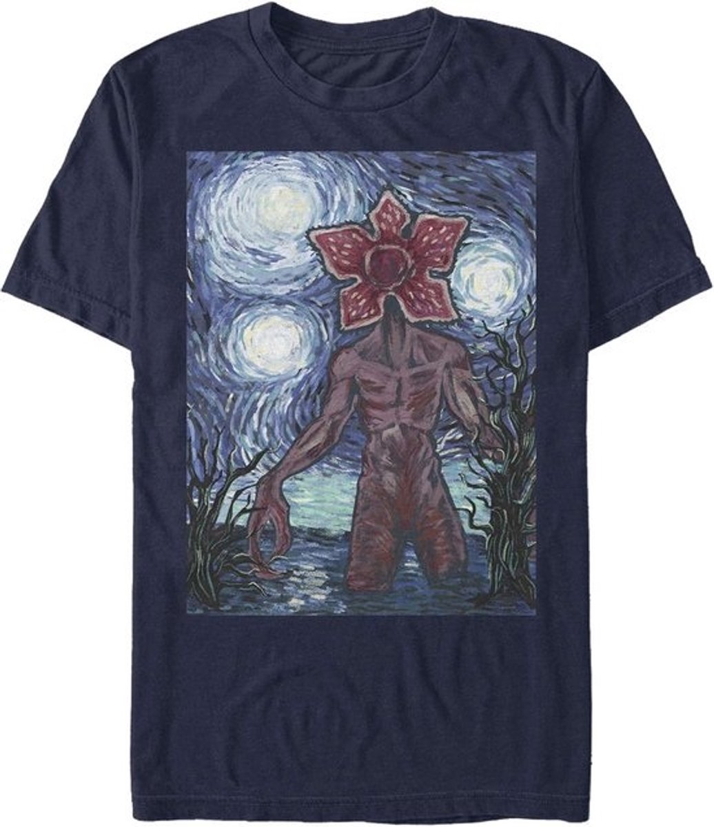 Thema T-Shirt Heren Stranger Things Demogorgon Sterren Nacht Print Marineblauw