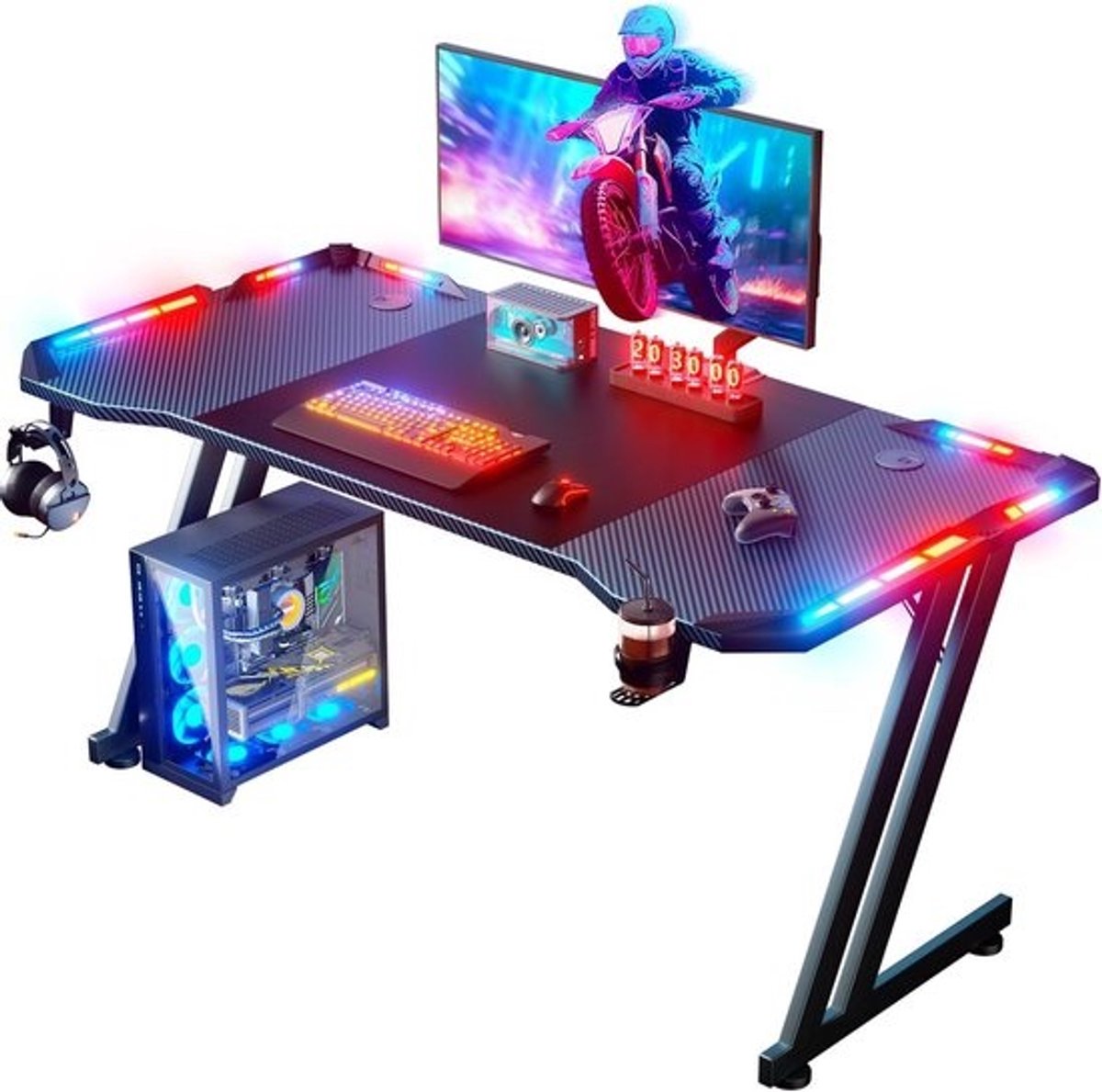 Ergonomische Gamingtafel 140 x 60 cm met Bekerhouder en Hoofdtelefoonhaak