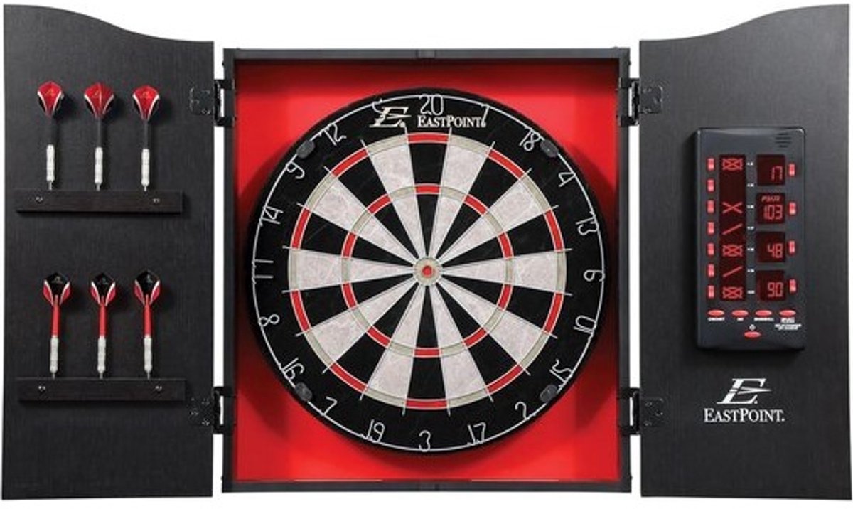 Dartbord met Kast, Elektronisch Scorebord en Zes Steeltjes