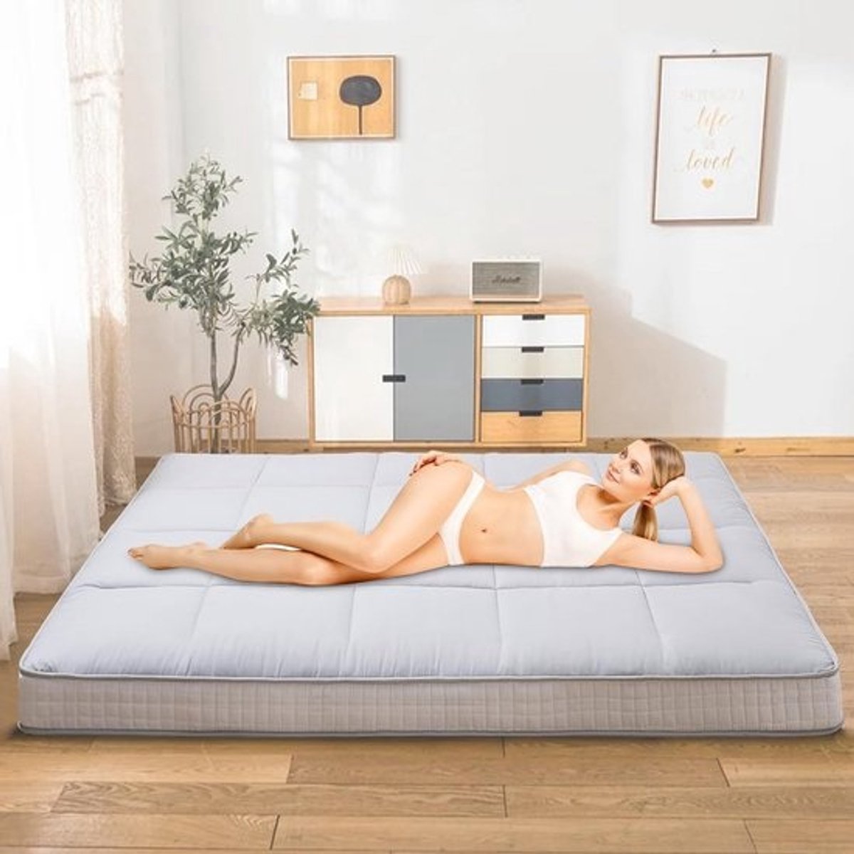 Futon Matras 140x200 cm Grijs - 10cm Dik Opvouwbaar Vloermatras voor Logeerbed of Camping