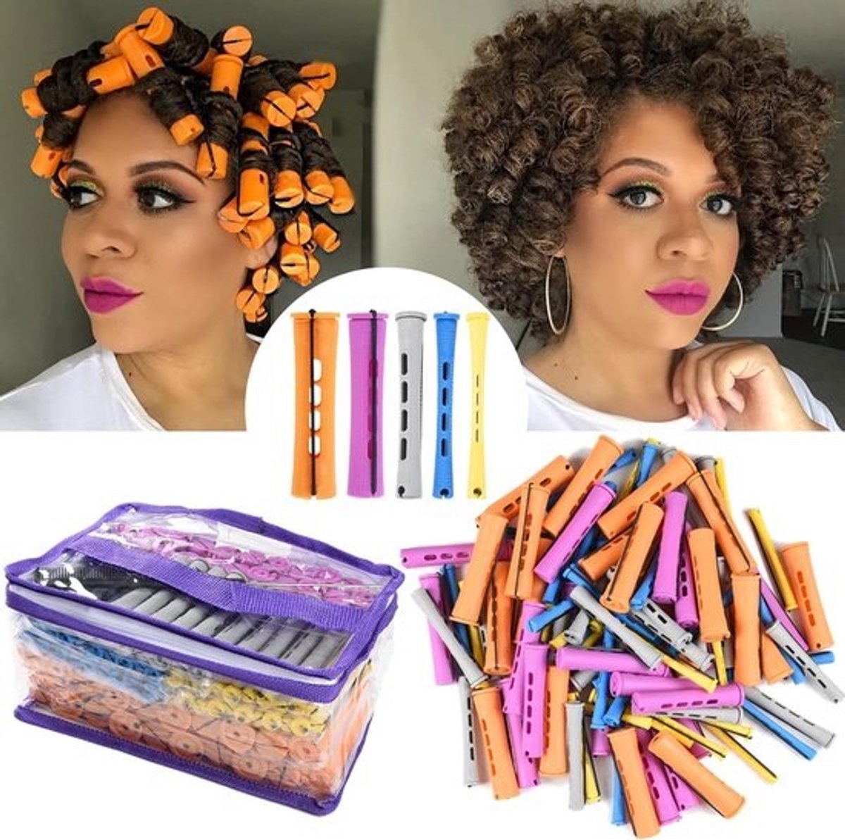 100 Stuks Haarrollers Set voor Krullen - 5 Maten Permanente Staven voor Natuurlijk Haar
