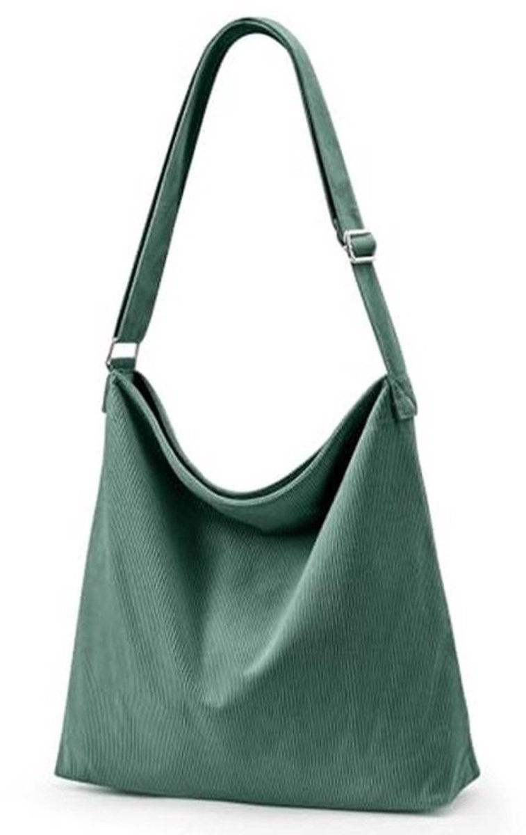 Corduroy schoudertas met ritssluiting – waterdichte shopper voor dames – groot en stijlvol voor werk, kantoor, reizen en winkelen – lichtgroen