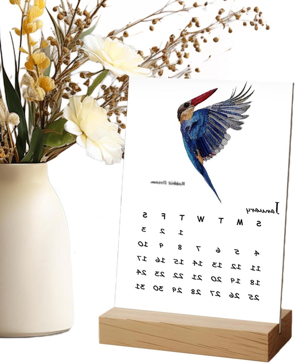 Kalender 2026 - Maandplanner - Agenda bijhouden - Met houten sokkel - 20 x 16 cm - Multicolor