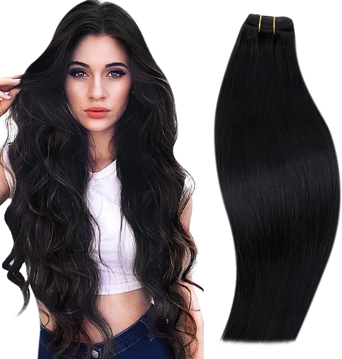 Haarverlenging van echt haar in zwart, 60 cm lang, 100 g - Gladde en natuurlijke look