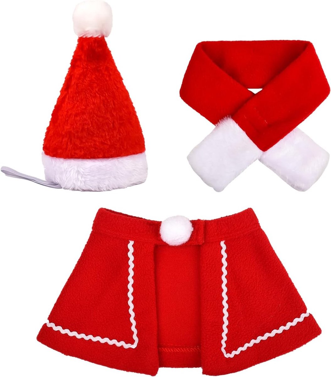 3-delige Kerstkostuum voor Huisdieren met Hoed, Sjaal en Rode Cloak - Schattige Outfit voor Kerst en Halloween Feestjes voor Honden en Katten