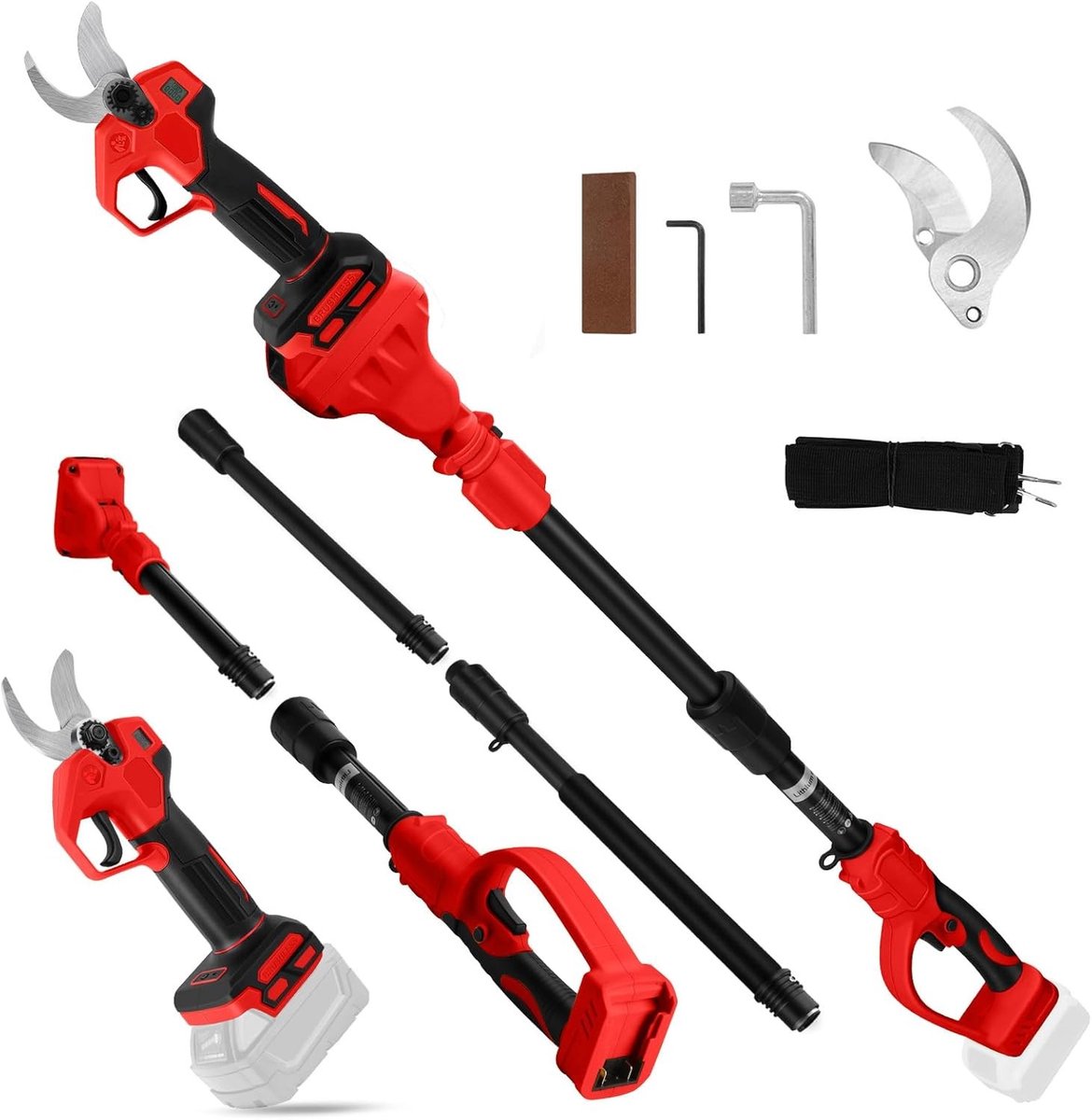 Accu Snoeischaar met 2-in-1 Functie, Uitschuifbare Telescoopsteel tot 4,5 m, Max. 30 mm Snijdikte, LCD Scherm en Verlengstang voor Efficiënt Snoeien