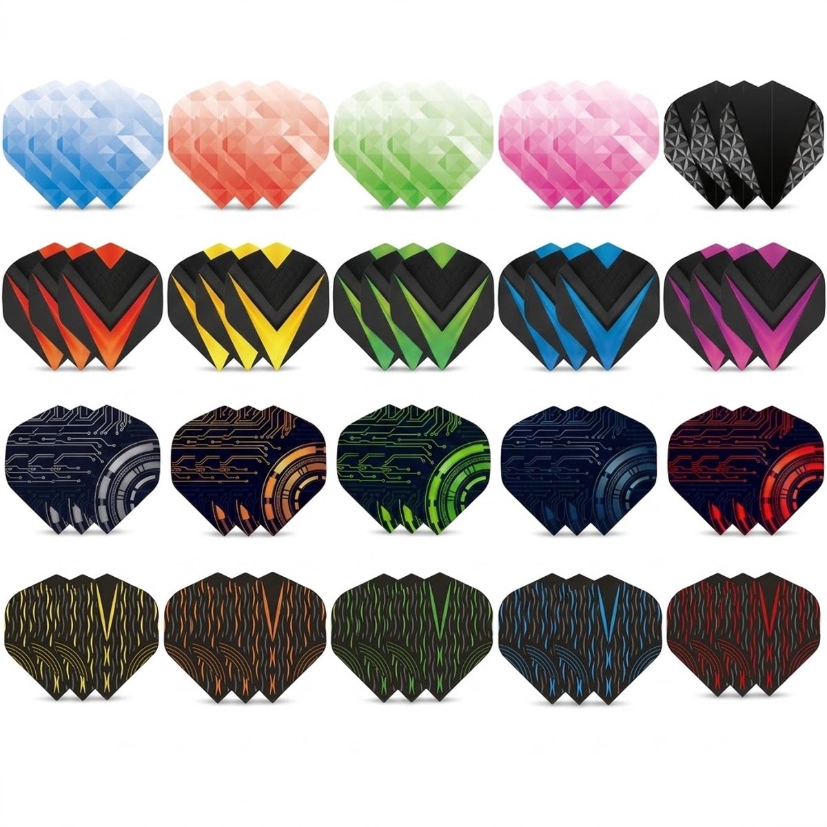 Multicolor dart flights set unisex standaard vorm kunststof vervangende flights 60 stuks met diverse patronen zoals geometrisch circuit en v design darts accessoires