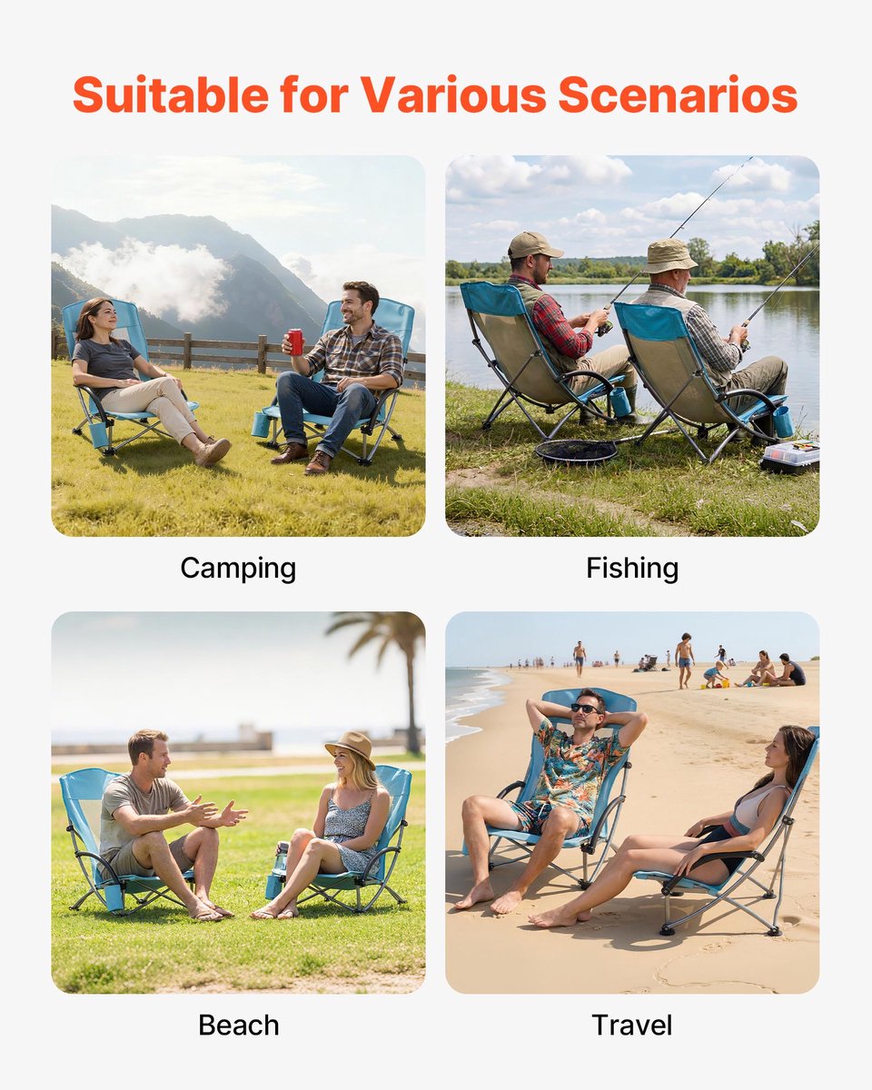 Campingstoel & Visstoel - Opvouwbare Stoel - Draagvermogen 150 kg - Hoge Rugleuning - Met Bekerhouder - Ademende Netstof - Inclusief Draagtas - Lichtblauw — cadeau in Sport & Outdoor - foto 2