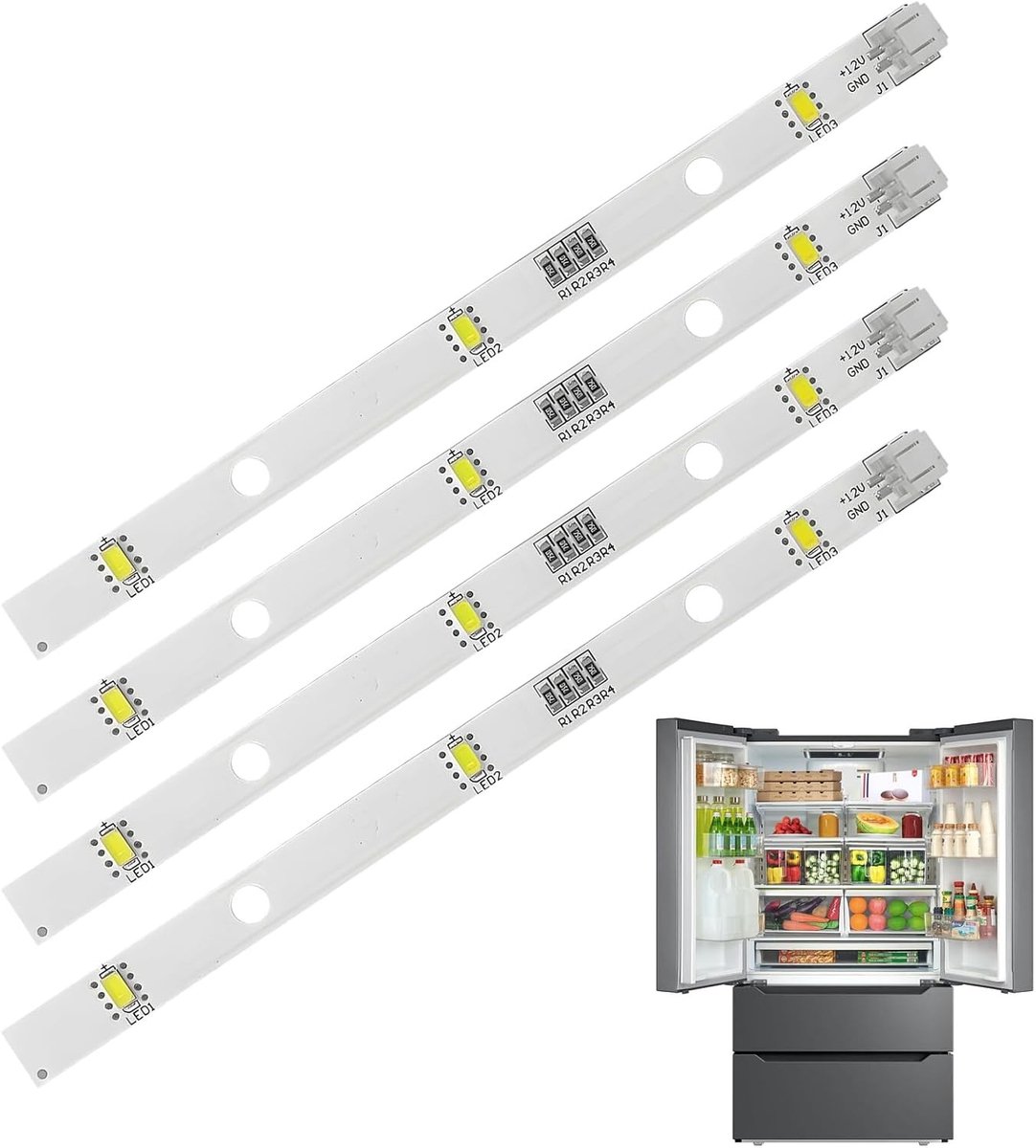 LED Lichtstrips voor Koelkast - 4 Stuks Vervangende Koelkastlampen, Compatibel met Diverse Koelkasten, DC12V 2W Energiebesparend en Duurzaam