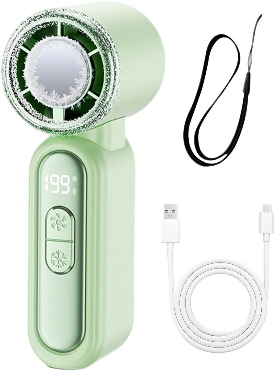 Mini Ventilator Draagbaar - Handventilator met IJs Koeling - Semiconductor Koeling - Oplaadbaar USB - Stil & Krachtig - 199 Standen - Compacte Zakventilator voor Reizen, Festival, Kantoor & Thuis - stille motor - Draagbare ijsventilator - Groen