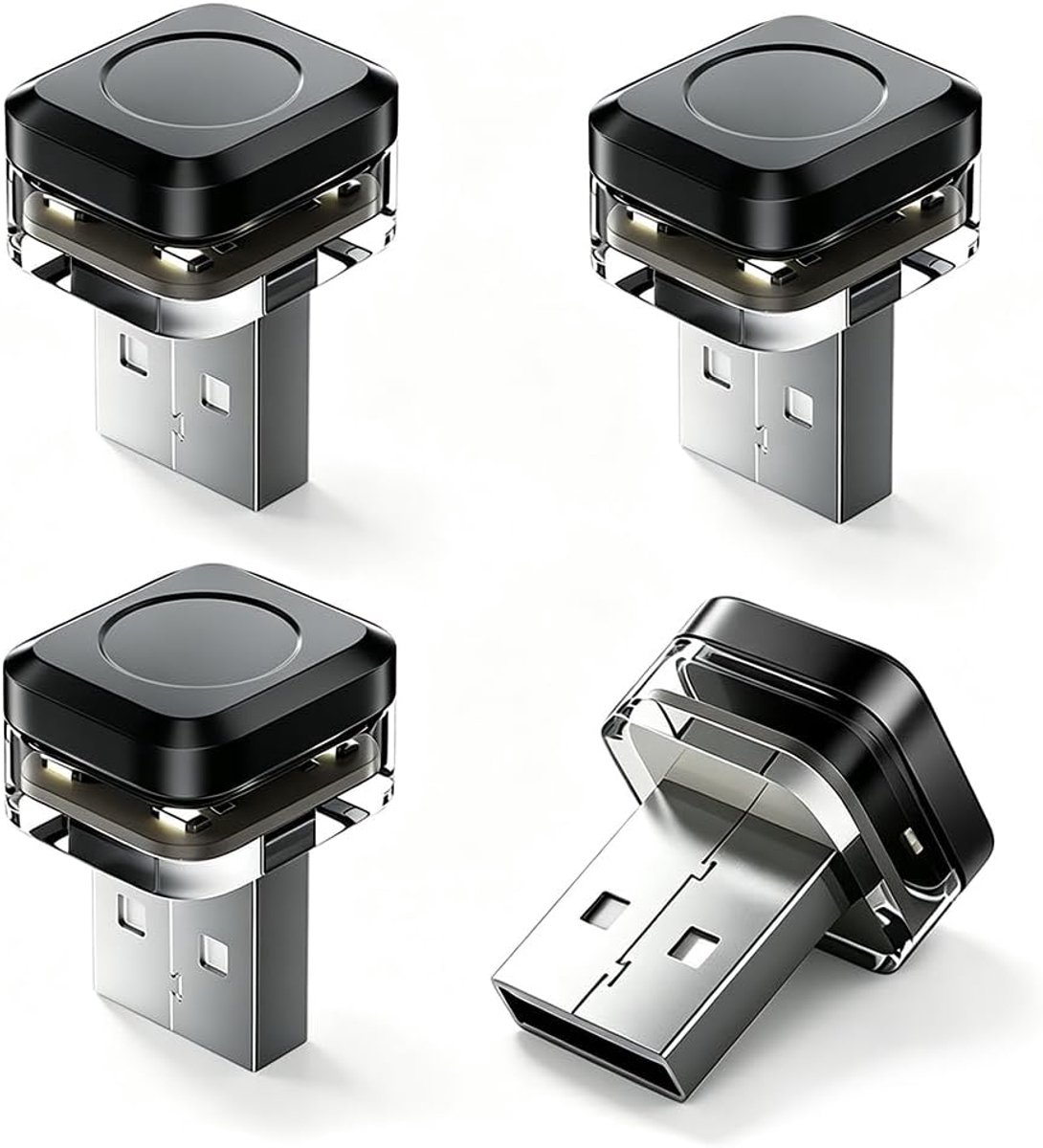 4 stuks auto-USB-verlichting, mini-USB-nachtlampje, sfeerverlichting, auto-omgevingslicht voor auto, laptop, powerbank (wit, blauw, rood, ijsblauw)