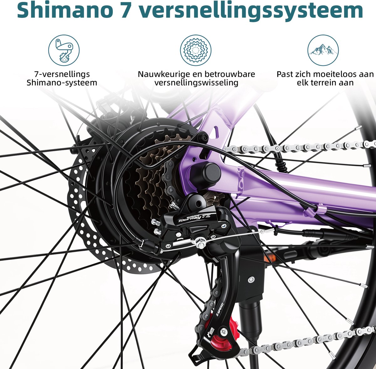 BEKUP V1 E-bike - 25 km/u - 26inch - 75km actieradius - 250W motor - 36V 14.5Ah accu - paars thumbnail 2