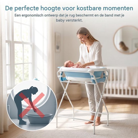 Opvouwbaar babybad met standaard – 3-in-1, met temperatuurweergave, voor baby en peuter,Compact badje met ingebouwde thermometer – draagbaar en ruimtebesparend – blauw — afbeelding 5