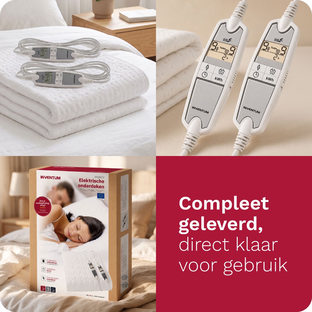 Inventum HN297V elektrische onderdeken 160x160 cm - 2 persoons - Warmtedeken - 9 warmtestanden - 2 zones apart instelbaar - Anti-allergie - Antibacterieel - Fleece - Wit — cadeau in Cadeau-ideeën - foto 8