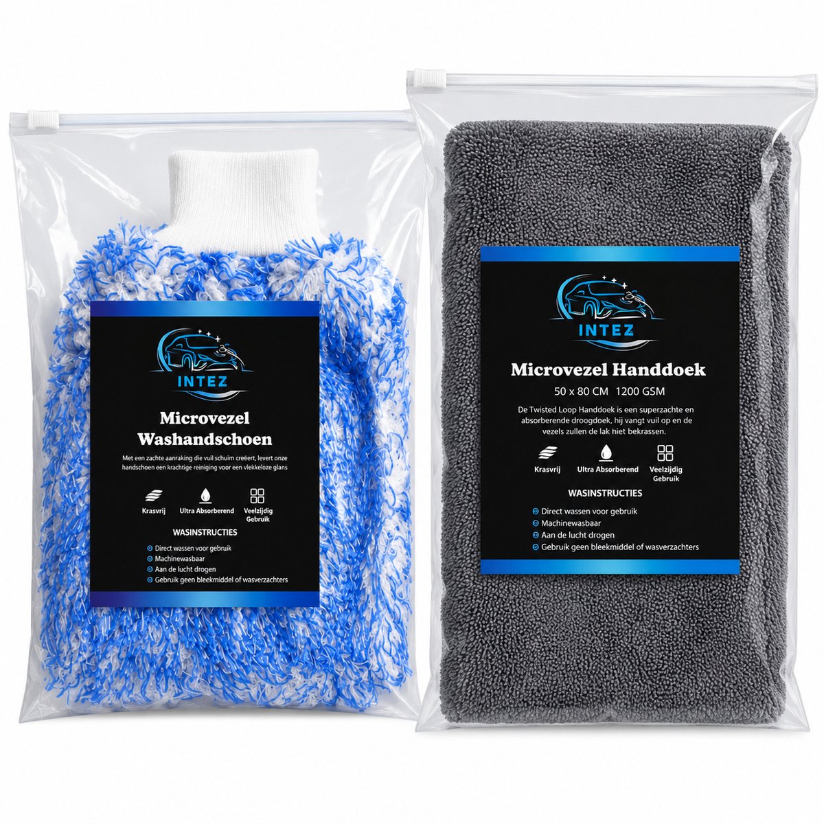 Intez - Droogdoek 50x80 1200Gsm -washandschoen - Drogen auto / Badkamer - schoonmaak handschoen badkamer