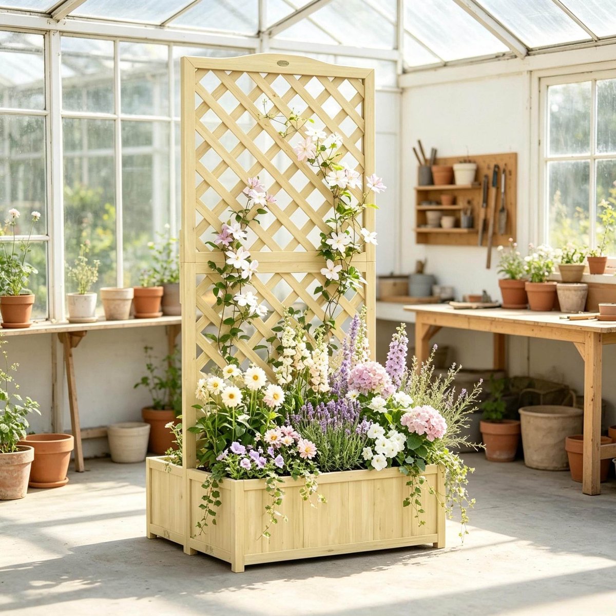 FloraGrace Plantenbak Met Klimrek Opvouwbaar 73 X 70 X 170 Cm Hout Natural Voor Buiten Terras En Tuin