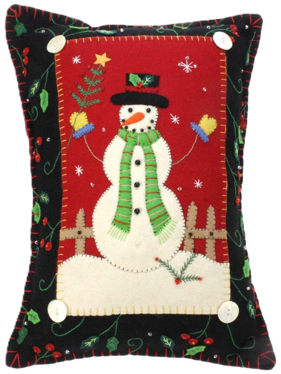 Kussen zwart Sneeuwpop vilt incl. vulling 25x35cm