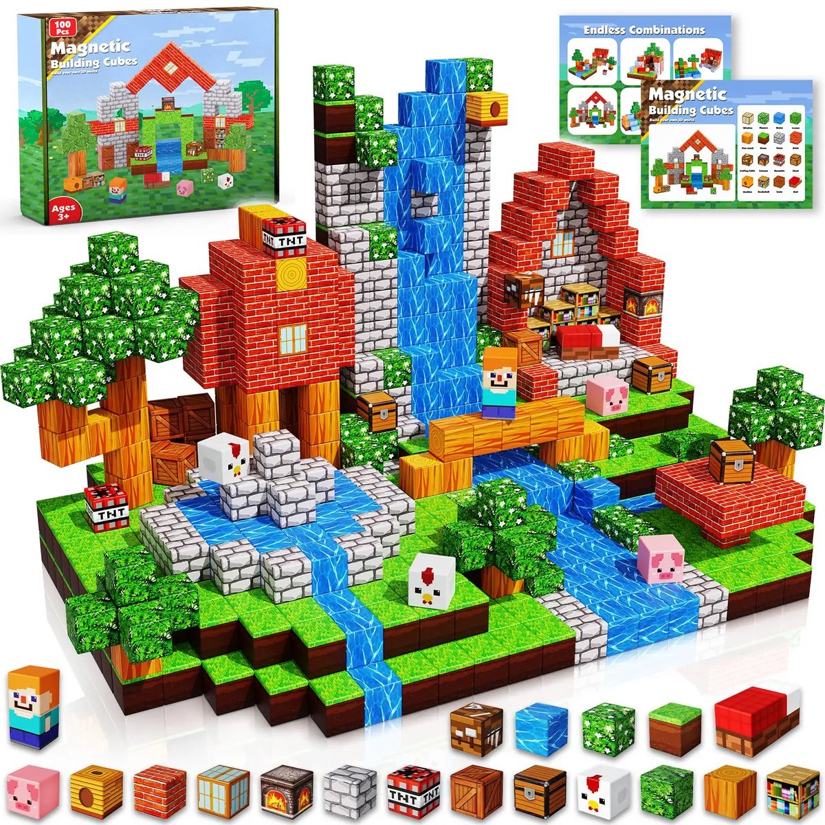 VONKELIOS®Magnetische Bouwkubussen 100 Stuks | Educatief STEM‑Montessori speelgoed, zintuiglijk stapel‑ en bouwspeelgoed voor kinderen 3‑10 jaar, perfect verjaardagscadeau