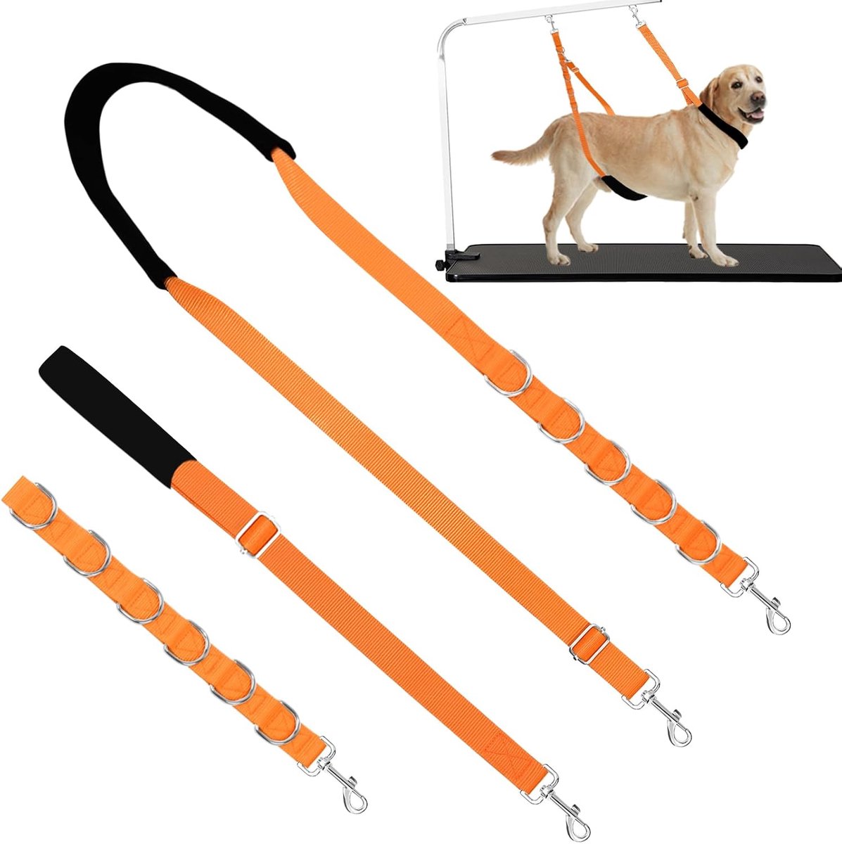 Verstelbare Nylon Honden Trimriem met D-Ringen - Geschikt voor Kleine en Middelgrote Honden - Oranje Borstelriem voor Baden en Vachtverzorging