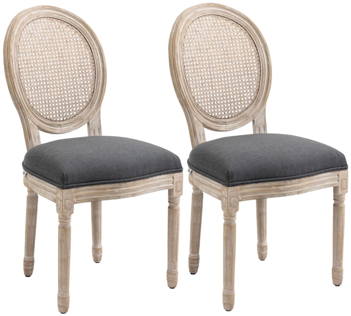 Eetkamerstoel - Set Van 2 - Zacht Gevoerd - Vintage Design - Rotanlook - Grijs
