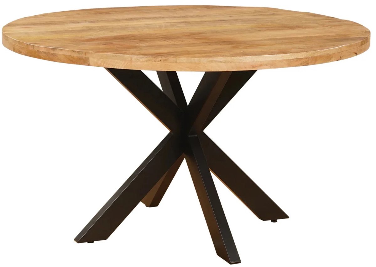 Eettafel Rond - Mangohout Naturel - 100 cm - Geschikt voor 4 personen - Stalen Matrix Onderstel Zwart