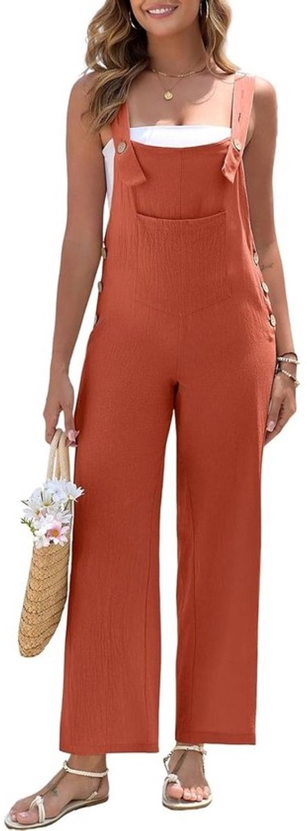 Linnen Tuinbroek Dames - Zomer Jumpsuit - Casual Vrije Tijd - Met Grote Zakken - Lange Broek