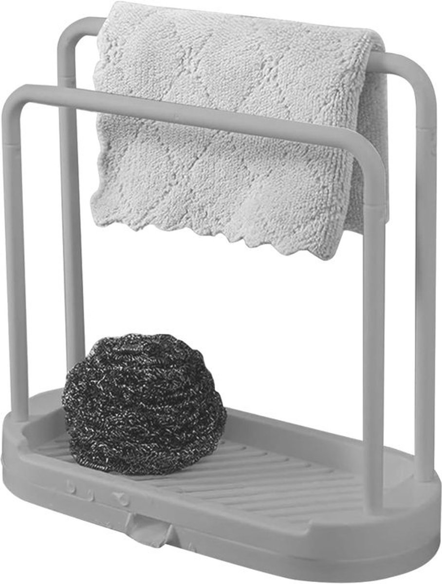 Doekhouder Keuken - Sponshouder Organizer - Snel Drogen - Afneembaar Gootsysteem - 20.5x9.5x20.5cm - Grijs