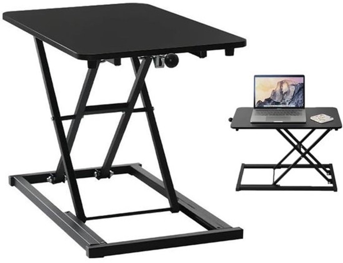 Bureau Verhoger - Zit Sta Bureau - Ergonomisch Werken - X-vormige Ondersteuning - 60x34cm - Zwart