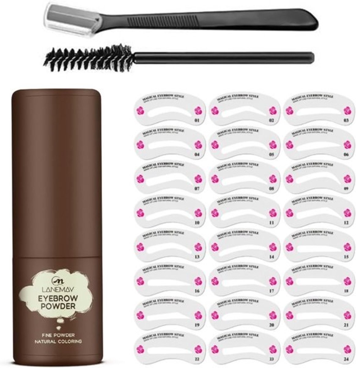 Wenkbrauw Stempel Kit - Make-up Tools - Snel Wenkbrauwen Vormen - Inclusief 24 Stencils - 10 gram - Donkerbruin