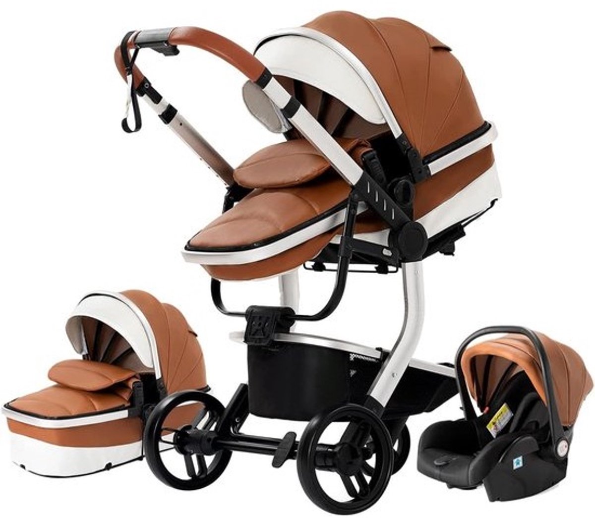 Combi Kinderwagen - Baby Reiswieg - Veilig Vervoer - 3-in-1 Functionaliteit - 82 x 61 x 105 cm - Khaki