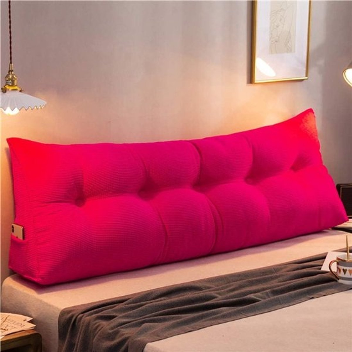 Wigkussen Bed - Rugsteun Kussen - Lezen Ontspannen - Driehoekige Vorm - 100x25x50cm - Rood