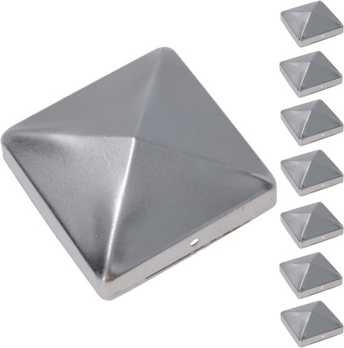 Paal Kappen - Afdekdoppen Palen - Bescherming Tuin - Roestbestendig Staal - 75x75mm 8 Stuks - Zilver